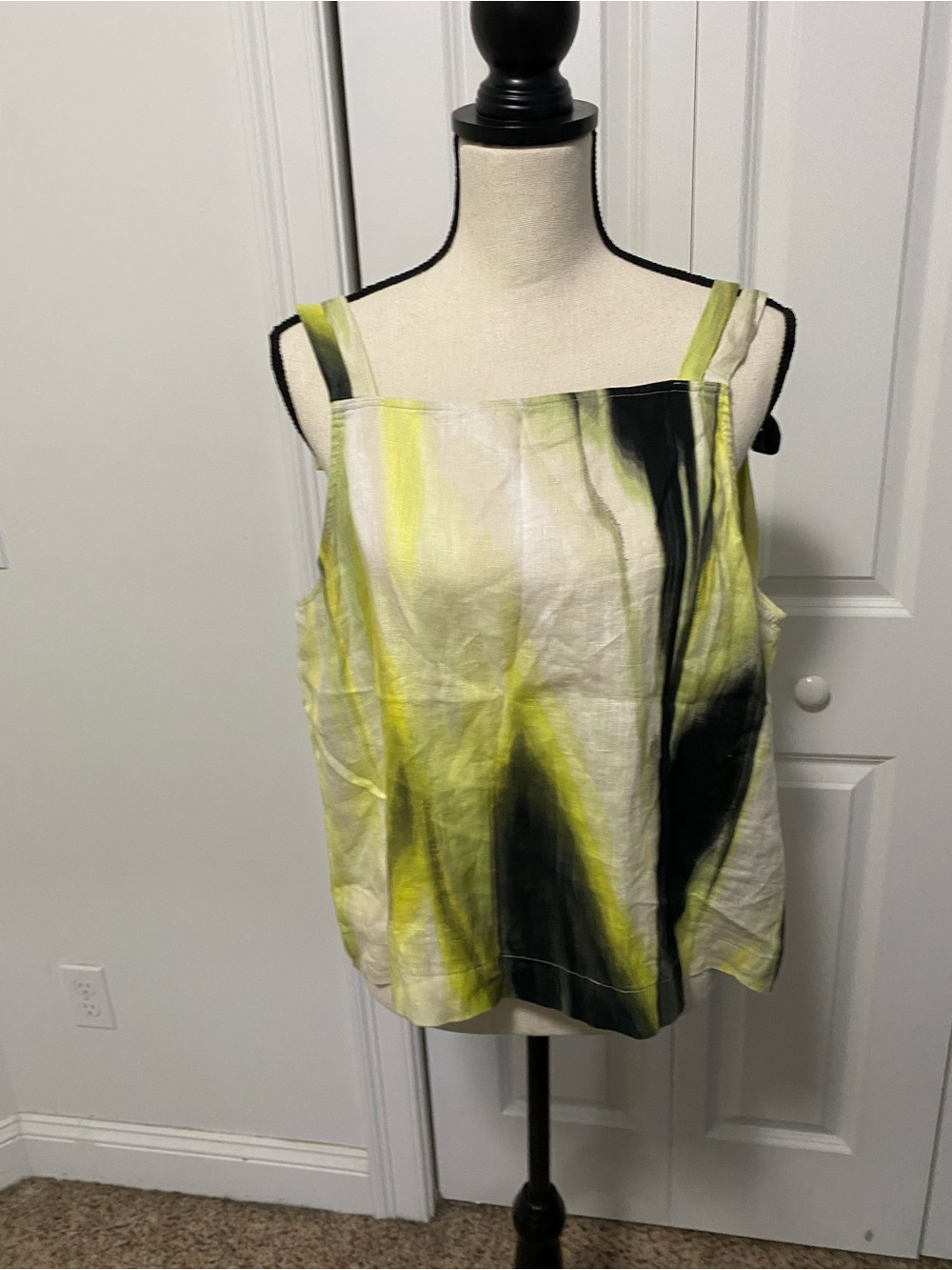 NWT DKNY Lime Green Linen Black and White Abstract Camisole